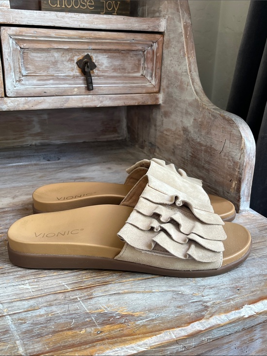 Vionic Shoes - 🤍 Vionic Roni Slides Size 8 Cream Suede Adjustable Velcro Strap